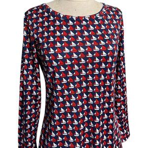 70s Vintage Lanvin Novelty Print Sailboat Shirt Long Sleeve Pattern Nautical.